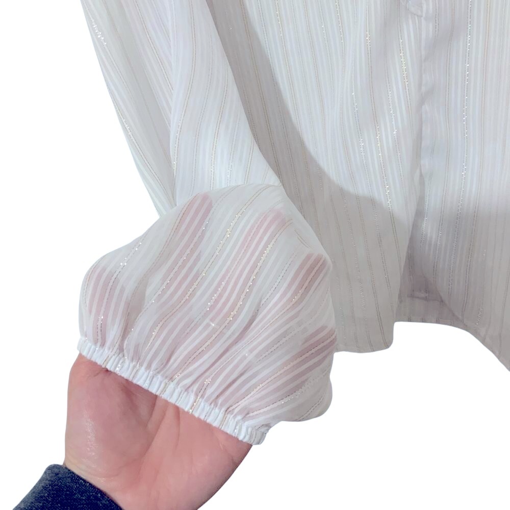 Soft Surroundings White Ruffled V-Neck Long-Sleeve Blouse - Picture 9 of 13